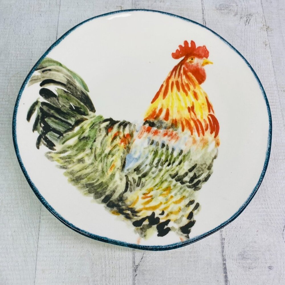 Southern Living ROOSTER Chicken Hand Crafted Italy Farmhouse Lunch Plate Set 5 - Picture 2 of 16